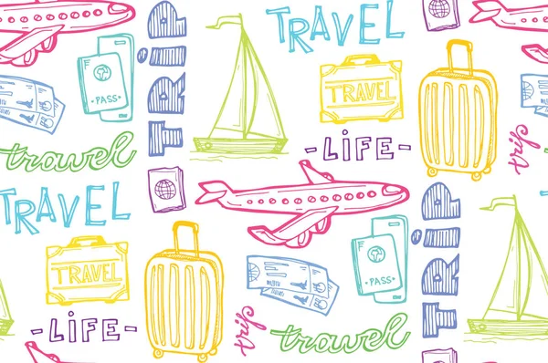 Elle çizilmiş doodle seyahat illüstrasyon