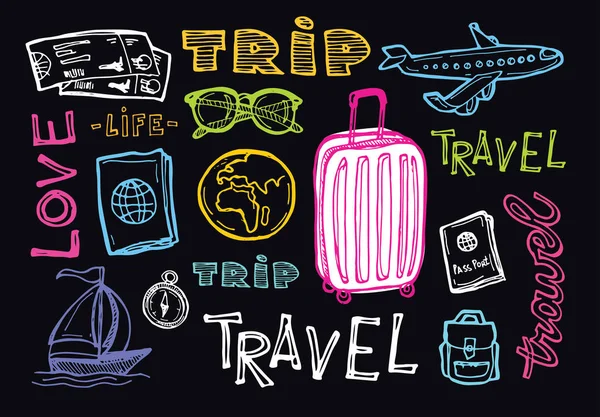 Handritad doodle travel illustration. Gå resor! — Stock vektor