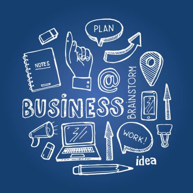 Beyin fırtınası kavramı. İş ve fikir düz tasarımı. Elle çizilmiş doodle kroki.