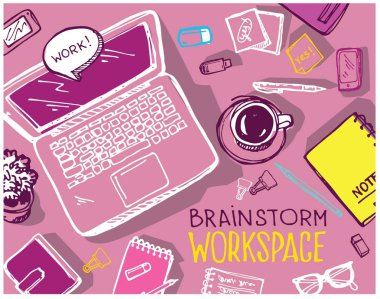 Beyin fırtınası kavramı. İş ve fikir düz tasarımı. Elle çizilmiş doodle kroki.