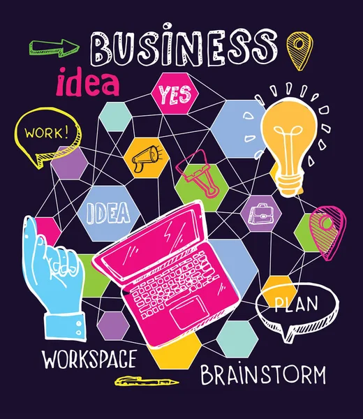 Brainstorm concept. Business and idea flat design. Hand drawn doodle sketch. — Stock Vector