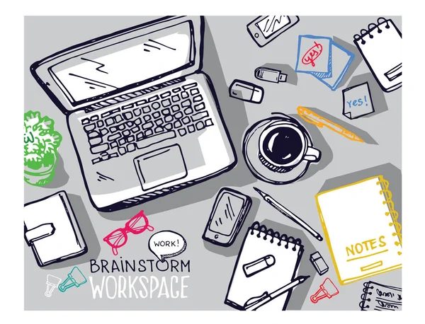 Beyin fırtınası kavramı. İş ve fikir düz tasarımı. Elle çizilmiş doodle kroki.