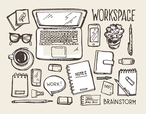 Beyin fırtınası kavramı. İş ve fikir düz tasarımı. Elle çizilmiş doodle kroki.