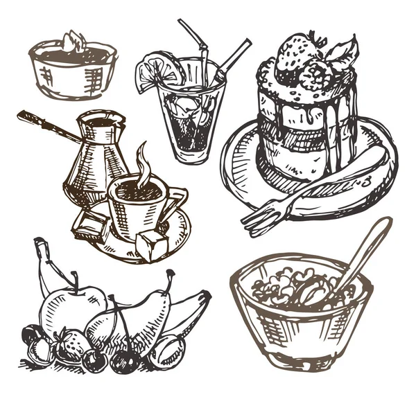 Elle çizilmiş doodle gıda. Lezzetli yemekler