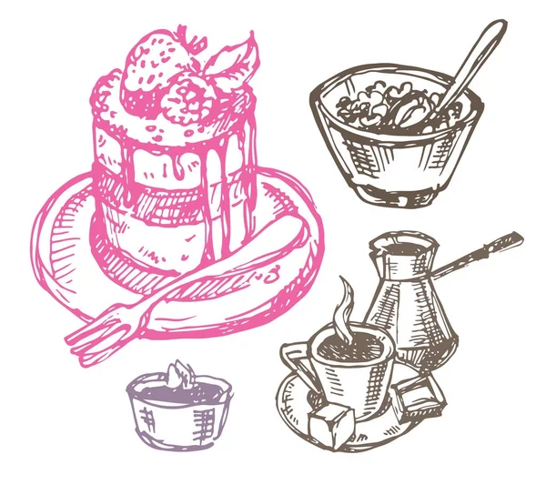 手绘涂鸦食物。美味的食物 — 图库矢量图片