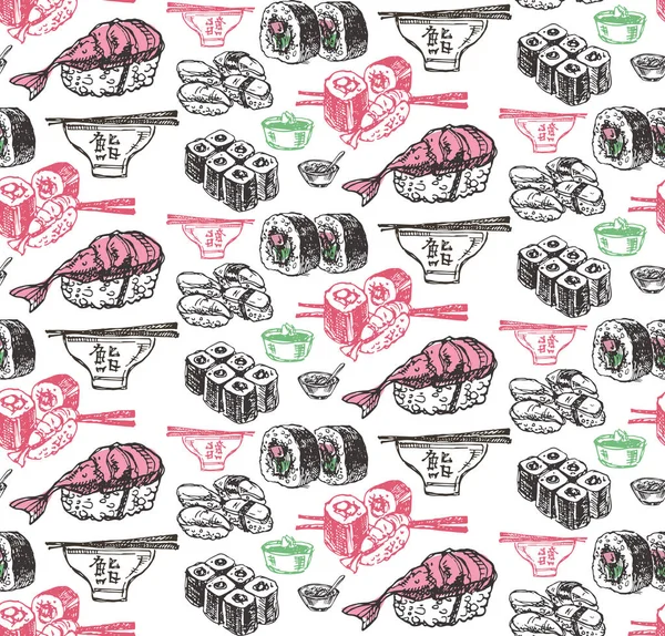 Juego de garabatos dibujados a mano. Susi. Cocina japonesa — Vector de stock