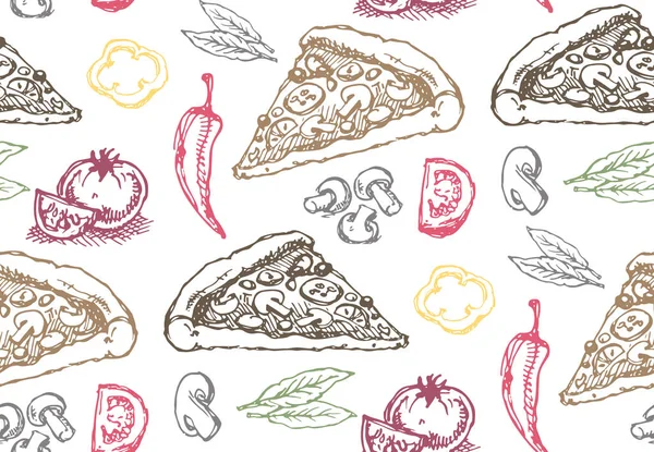 Hand drawn doodle food illustration. Breakfast set. Dish top view.Italian food — Stock Vector