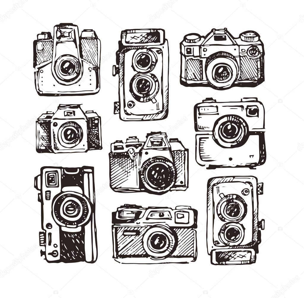 Hand drawn vector retrocamera. Take a good shot!