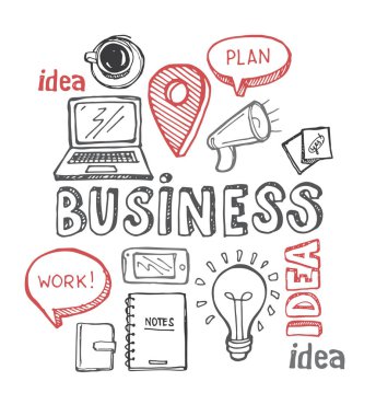 Beyin fırtınası kavramı. İş ve fikir düz tasarımı. Elle çizilmiş doodle kroki.