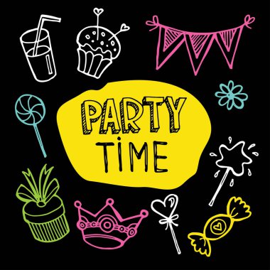 Elle çizilmiş doodle parti zamanı