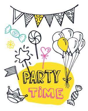 Elle çizilmiş doodle parti zamanı