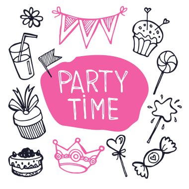 Elle çizilmiş doodle parti zamanı