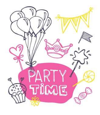 Elle çizilmiş doodle parti saat kümesi