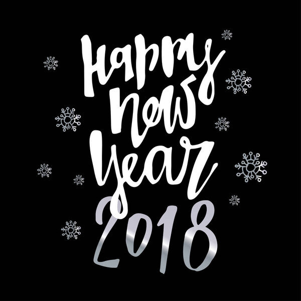 Hand drawn doodle lettering - Happy new 2018 year! Merry Christmas! Seasons Greetings!