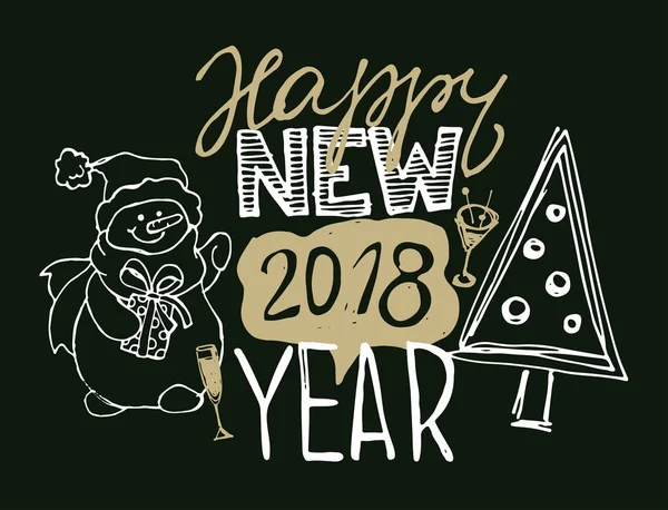 Hand getrokken doodle belettering - gelukkig Nieuwjaar 2018! — Stockvector