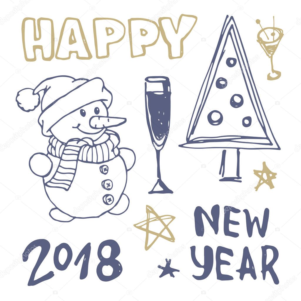 Hand drawn doodle lettering - Happy new 2018 year!
