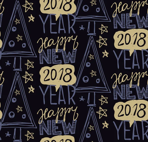 Hand drawn doodle pattern - Happy new 2018 year! — Stock Vector