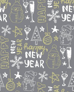 Elle çizilmiş doodle desen - 2018 yeni yılınız kutlu olsun!