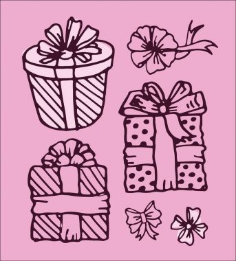 Elle çizilmiş doodle prasent kutusu ve hediye. Desen