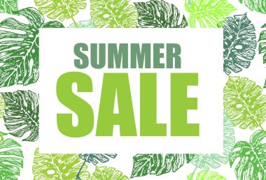 Elle çizilmiş doodle satışı büyük başlığı ile palmiye ağacı yaprakları