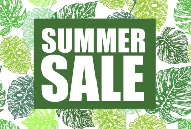 Elle çizilmiş doodle satışı büyük başlığı ile palmiye ağacı yaprakları