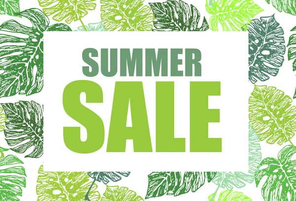 Elle çizilmiş doodle satışı büyük başlığı ile palmiye ağacı yaprakları