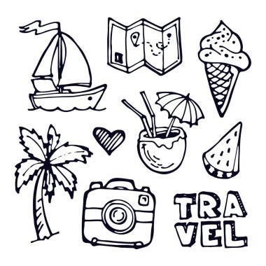 Elle çizilmiş doodle seyahat illüstrasyon