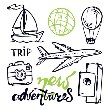 Elle çizilmiş doodle seyahat illüstrasyon