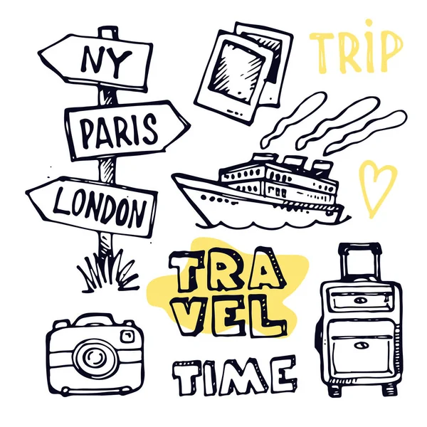 Handritad Doodle Travel Illustration — Stock vektor