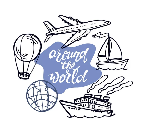 Handritad Doodle Travel Illustration — Stock vektor