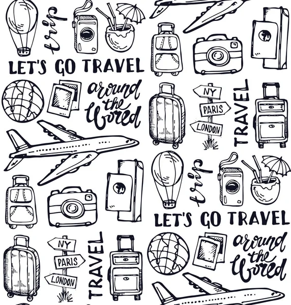 Handritad Doodle Travel Mönster — Stock vektor