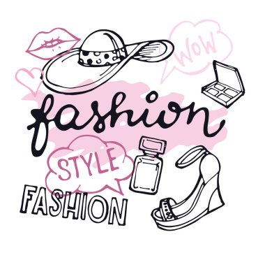 Elle çizilmiş doodle moda seti