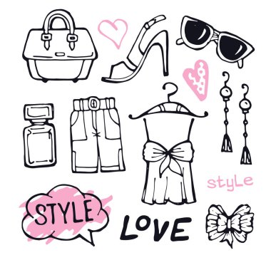 Elle çizilmiş doodle moda seti