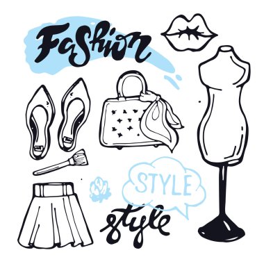 Elle çizilmiş doodle moda seti