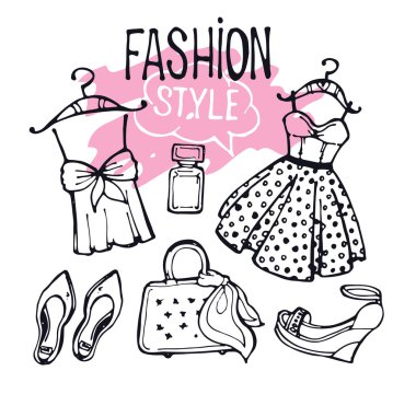 Elle çizilmiş doodle moda seti