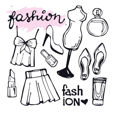 Elle çizilmiş doodle moda seti