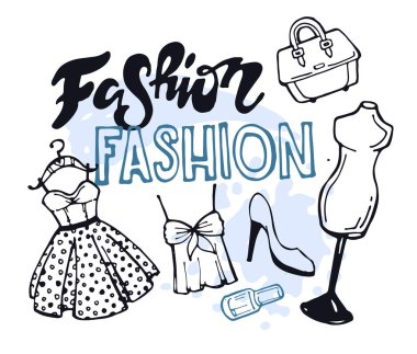 Elle çizilmiş doodle moda seti