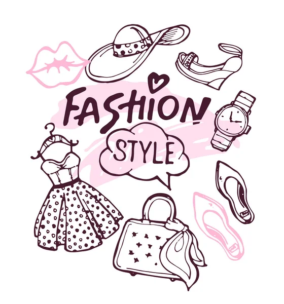 Hand Drawn Doodle Fashion Set — Stock Vector