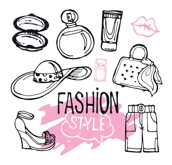 Hand Drawn Doodle Fashion Set — Stock Vector