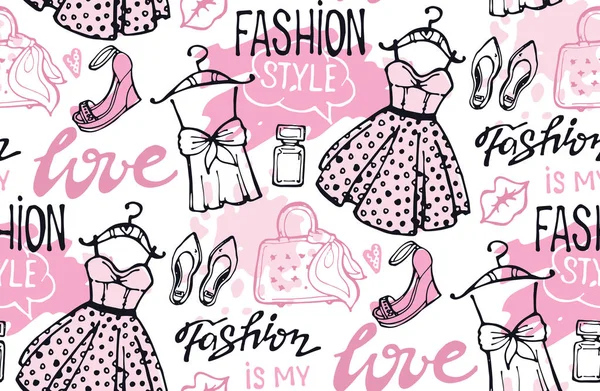 Disegnato Mano Modello Moda Doodle — Vettoriale Stock