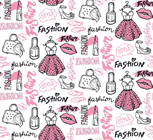 Disegnato Mano Modello Moda Doodle — Vettoriale Stock