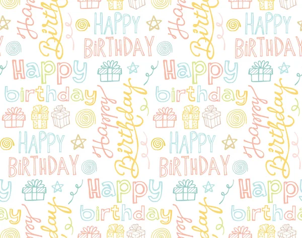 Hand Drawn Doodle Pattern Happy Birthday — Stock Vector