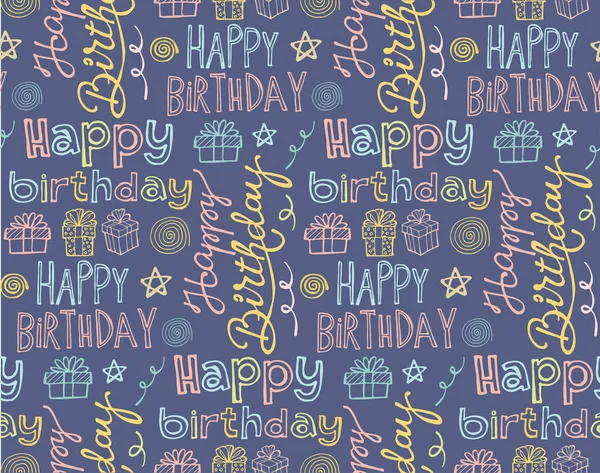 Hand Drawn Doodle Pattern Happy Birthday — Stock Vector