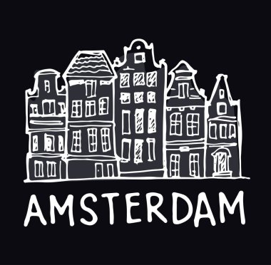 Elle çizilmiş doodle seyahat illüstrasyon. Manzara Amsterdam