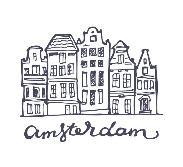 Ilustração Viagem Doodle Desenhado Mão Paisagem Amsterdam — Vetor de Stock