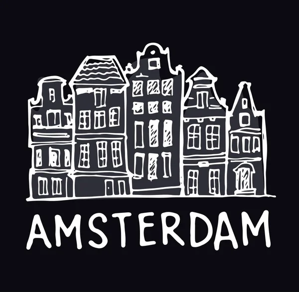 Ilustração Viagem Doodle Desenhado Mão Paisagem Amsterdam — Vetor de Stock