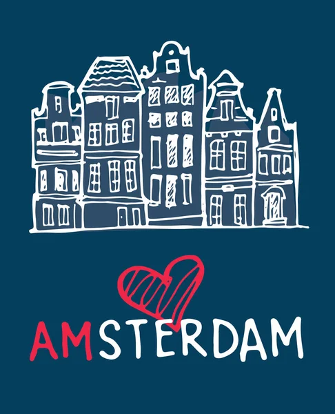 Elle çizilmiş doodle seyahat illüstrasyon. Manzara Amsterdam
