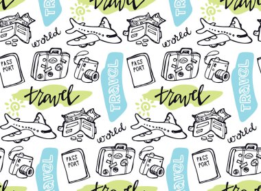 Elle çizilmiş doodle seyahat desen