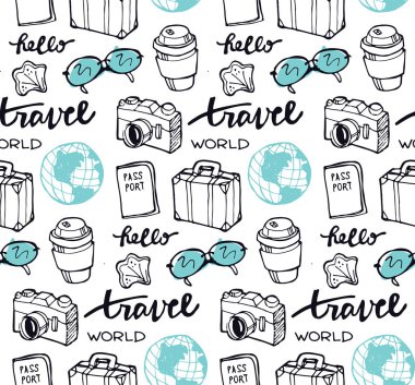 Elle çizilmiş doodle seyahat desen