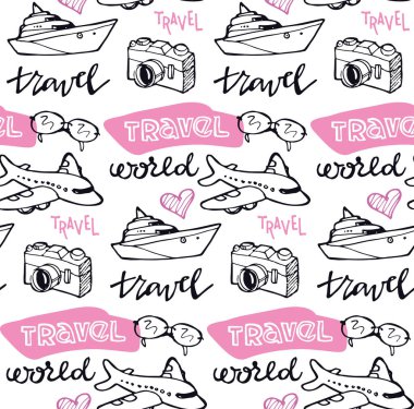 Elle çizilmiş doodle seyahat desen
